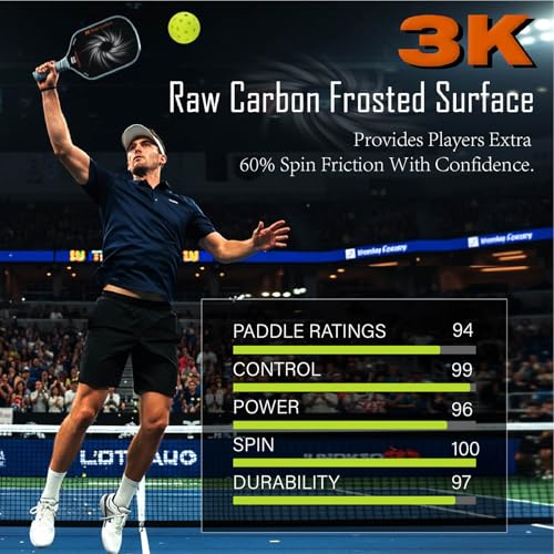 Professional Pickleball Paddles- T700 Carbon Fiber Pickle Racket- 3K Raw Carbon Frosted Surface for Enhanced Spin and Friction - USAPA Approved Offensive Long Paddle for Intermediate Advanced Players