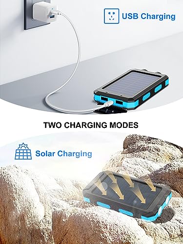 Solar Charger, 38800mAh Solar Power Bank, Waterproof External Backup Battery Power Pack with USB C Input/Output/LED Flashlights Compatible with iPhone, Samsung, iPad, Suitable for Outdoor, Camping