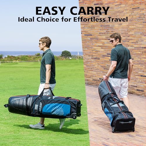 Golf Travel Bags for Airlines with Wheels, Hard Case Top and 1680D Heavy Duty Oxford Protect Golf Clubs, Lightweight and Easy to Maneuver, Black, Red and Blue