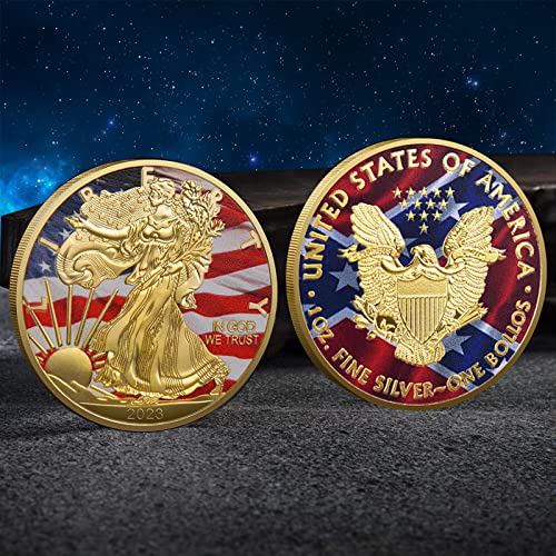 American Fine Gold & Silver Eagle Commemorative Coins, Statue of Liberty Gold Plated Coin Colored Edition Collection Coin 2 Pack (American Eagle Coin)