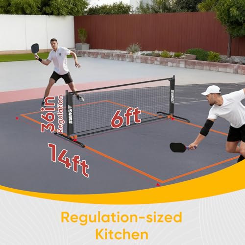 Portable Pickleball Rebounder Net with Kitchen Lines System, Solo Training Net System for Dinks, Volleys & Drives, Accuracy Trainer with Carry Bag, for Backyard, Driveway, Garage (Black)