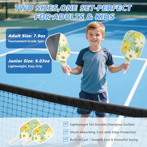 Fostoy Portable Pickleball Net with Wheels, Pickleball Set with 4 Fiberglass Paddles & 6 Pickleballs, Carry Bag, for Backyards Driveways and Garages (22ft & 11ft Net with 4 Fiberglass Paddles)