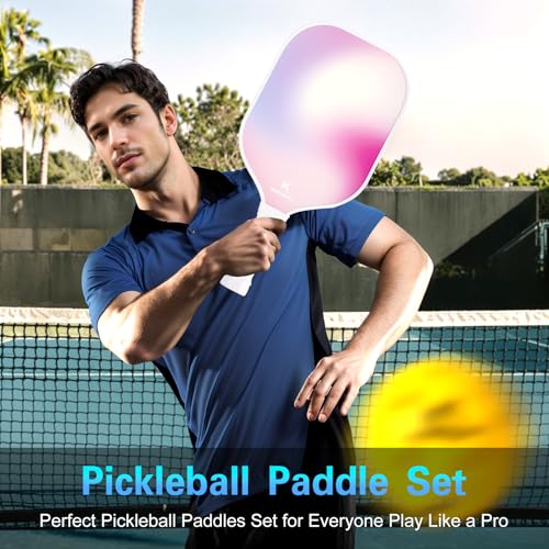 Pickleball Paddles Pink for Women Fiberglass Paddle Ball Set - Lightweight & Durable Rackets with Comfort Grip, Includes 1 Paddle Cover,1 Grip Tape, for Indoor/Outdoor (Pink)