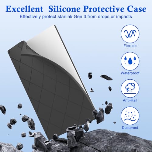 Starlink Gen 3 Protective Case, Starlink Standard Gen 3 Cover Case, Shockproof Silicone Protector Cover for Standard Satellite Dish, Waterproof, Impact Resistant to Rocks/Hail, Black