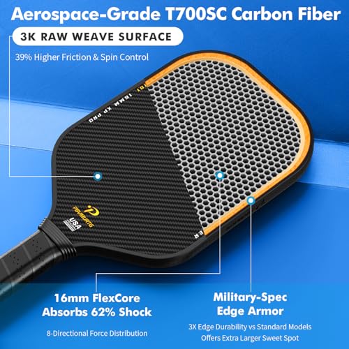 Pbvmurtg Carbon Fiber Pickleball Paddles, Thermoformed T7003K Raw Carbon Textured Pickleball Racket USAPA Approved Paddle –16mm Roar-Powered Core, Designed for Ultimate Spin,Power, Control& Balance.