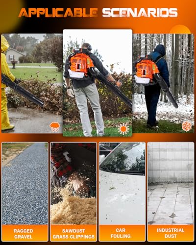 Getell 80cc Gas Backpack Leaf Blower, 900CFM 206MPH 2-Stroke Engine, Heavy-Duty Leaf & Snow Blower for Lawn, Garden & Commercial Use (853 EZ)