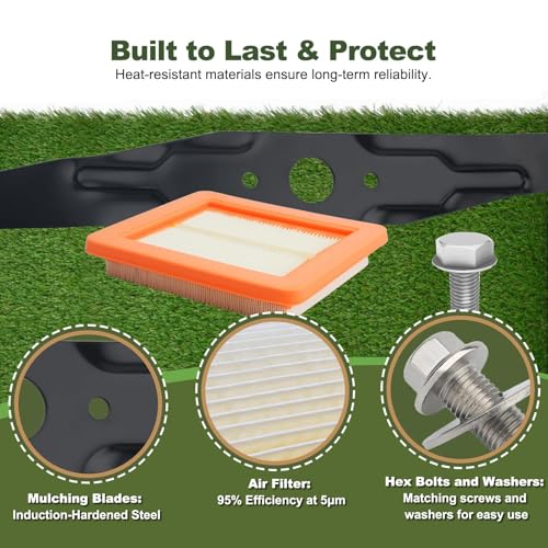 joytrace 72531-VH7-000 & 72511-VL0-S00 Mulching Blades Kit for Honda HRX217/HRR216 21" Microcut Twin Blade Kit - Complete Maintenance Kit with Air Filter 17211-Z8B-901,Spark Plug,Bolts and Spacer