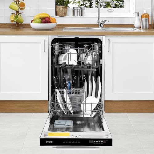 Avanti 18-Inch Dishwasher Machine with Top Control LED Display, Fits 8 Place Settings with 3 Wash Options, 6 Automatic Cycles Includes Rinse Aid Dispenser with Low Noise Rating, 53db, Stainless Steel