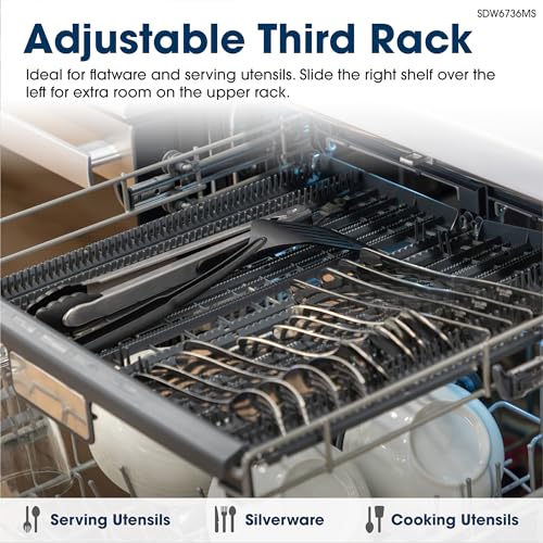 Sharp SDW6736MS 24-inch Stainless Steel Dishwasher, Third Rack, Library Quiet 47 dB, Power Wash Sprayer