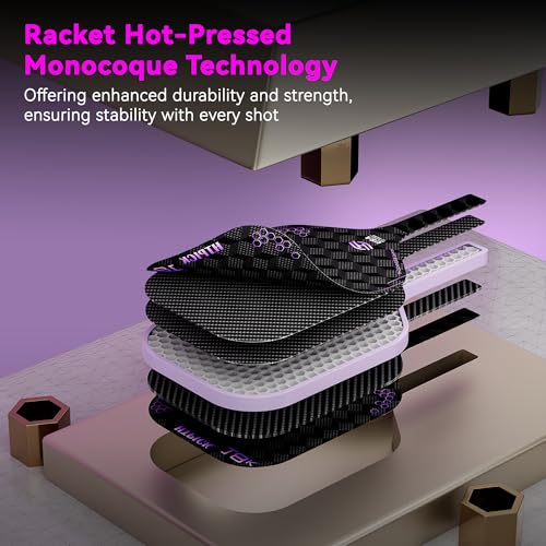 Pickleball Paddles, 18K Raw Carbon Fiber Pickleball Paddle High Grit & Spin with PP Honeycomb Core 16mm Thickness and Thermoformed Elongated Shape, Increased Power for Ultimate Spin & Consistency