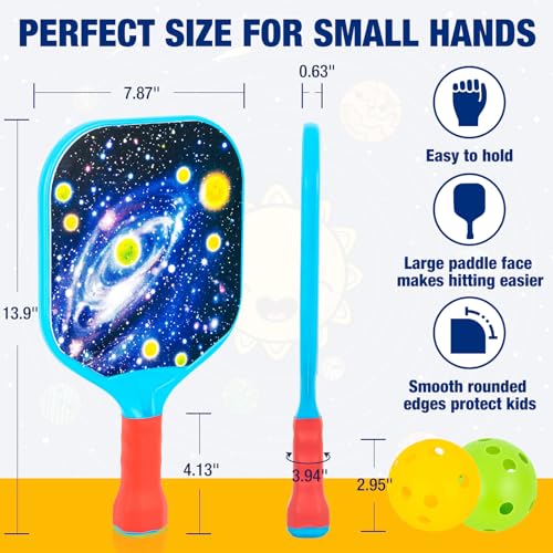 Qrooper Kids Pickleball Paddles Set of 2 Lightweight Design Small Grip for Easy Control Outdoor Indoor Games for Kids Ages 4-12 Beach Yard Lawn Camping Toys for Boys Girls Beginner Basket Stuffers