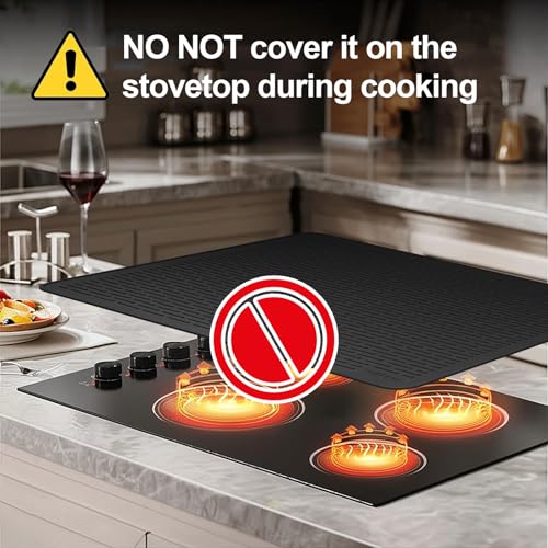 YUHFERA Stove Top Cover for Electric Stove - Silicone Stove Mat for Glass Top, Glass Cooktop Protector For Kitchen,Multi-functional Oven Covers for Electric Stove (Black,28 x 20)
