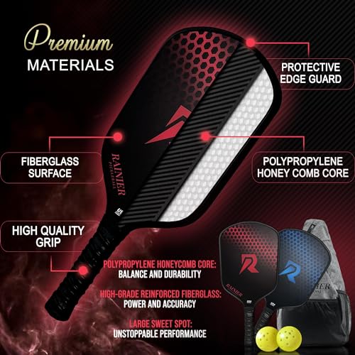 Fiberglass Pickleball Paddles Set of 2 | USAPA Approved Pickleball Paddle | 2 Rackets, 2 Balls, 1 Sling Carry Bag | 16mm Pickle Ball Paddle Set for Men and Women