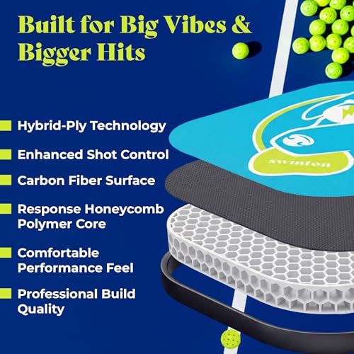 Swinton Pickleball Paddles, USAPA Approved Carbon Fiber Pickleball Paddle for Power, Control & Spin, Advanced Sweet Spot Textured Surface for Precision Shots Comfortable Anti-Slip Grip for Men & Women