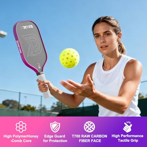 DGYGQ Professional Carbon Fiber Pickleball Paddle-16mm, Superior Control, Strong Power and Forceful Spin with 16mm Honeycomb Core Pickleball Rackets (Pink and Purple)