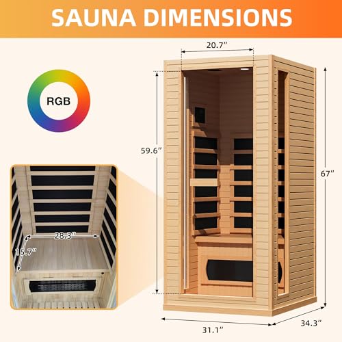 SWHSE Infrared Sauna, 1 Person Full Spectrum Roomy Saunas for Home, Indoor Dry Sauna with Rapid Heating 4 Carbon Panels&1 Carbon Tube, Bluetooth and 7 Color Therapy Lights, 110V