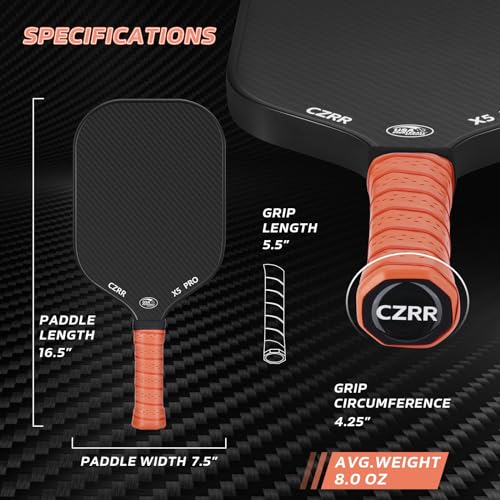 Pickleball Paddle, USA Pickleball Approved, 3K Raw Carbon Fiber Surface (CFS) High Grit & Spin, with 16MM Polypropylene Honeycomb Core, Ideal for Novice and Professional Players