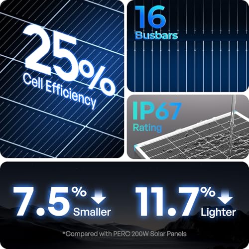 Renogy Solar Panels 200 Watt N-Type, 24 Volt 200W Solar Panel 16BB 25% High-Efficiency Solar Cell, 24V PV Module Power Charger for Class B Van RV Marine Cabin Roof Home Farm