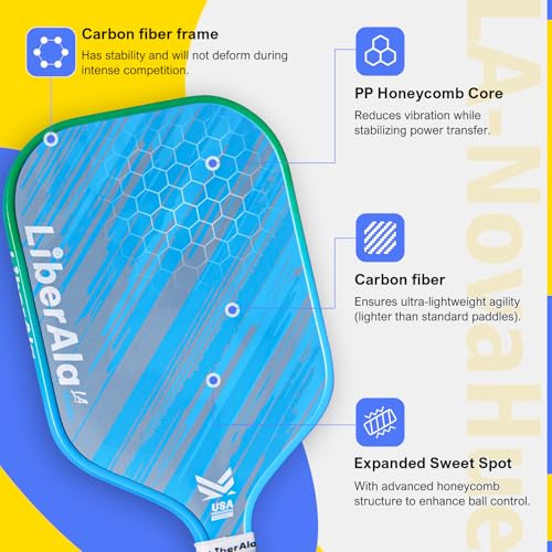 LiberAla Pickleball Paddles, USAPA Approved Carbon Fiber Pickle Ball Paddle, PP Honeycomb Core, Lightweight & Comfort Grip for Beginners, Pros, Men, Women, Adults, Kids