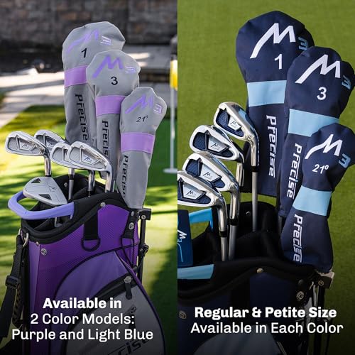 Precise M3 Complete Womens Golf Clubs Full Set - Right Handed Golf Set for Women with Driver, Wood, Hybrid, Irons, Putter, Pitching Wedge, 3 Head Covers & Stand Bag - Petite Size, Purple