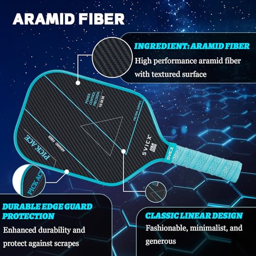 SVICX Pickleball Paddle,Professional Carbon Fiber Pickleball Paddles-Aramid Fiber Surface,Superior Control,Strong Power and Forceful Spin,USAPA Approved (Aramid+Carbon Fiber (Teal Green))