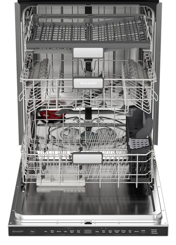 Sharp SDW6726MS 24-inch Stainless Steel Dishwasher, 47 dB Library Quiet, Third Rack, Power Wash Sprayer, 12 Place Settings,