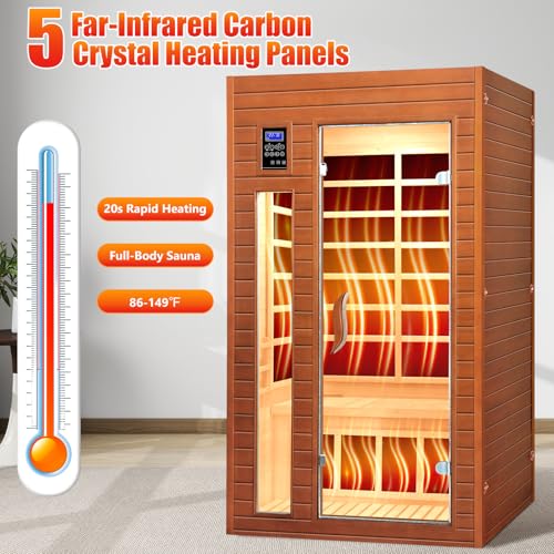 X-Vcak 1-2 Person Infrared Sauna, Dry Heat Sauna with Red Light Therapy, Bluetooth, Radio, 7-Color Therapy Light for Home, Indoor, Gym, Wellness Center, 36″ x 36″ x 73″