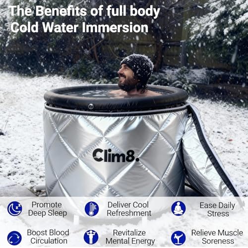 Clim8 Insulated Cold Plunge Tub: Combining an XL Ice Bath Tub & a Thermal UV-Reflective Cover for Indoor and Outdoor Use,Portable Icy Tub with Dual Drain Systerm for Fast and Easy Drainage