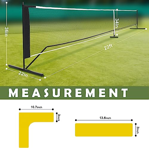 DULCE DOM Pickleball Nets Portable with Court Marking Kit Outdoor, 22 FT Pickleball Net USAPA Regulation Size, Pickle Ball Game Net System with Carrying Bag for Driveway Backyards