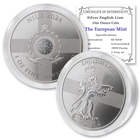 2024-1 oz Niue Silver Heraldic Series: English Lion Coin Brilliant Uncirculated (in Capsule) with Certificate of Authenticity $2 Seller BU