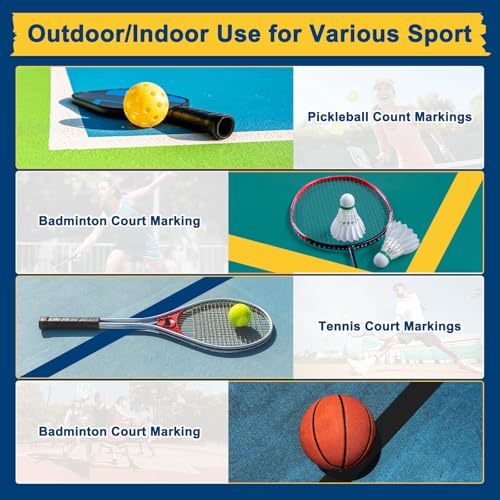 M METERXITY Pickleball Court Tape, 2Inch x 230Ft Outdoor Pickleball Lines, No Residue Court Marking Kit for Temporary/Gym/Tennis/Driveway/Badminton/Backyard/Sport [Black]
