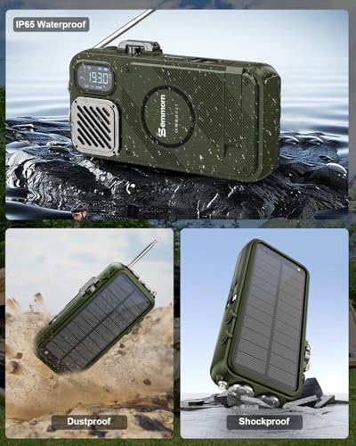Emergency Radio&22000mAh Solar Power Bank, FM NOAA Weather Radio, Portable Hand Crank Bluetooth Radio, 20W Fast Charge Wireless Phone Charger, SOS Flashlight for Emergency/Home