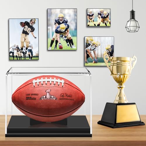 KKU Football Display Case, Acrylic Football Case Display Case Autographed Football Holder, No Assembly Required Football Display Box with Removable Built-in Football Display Stand