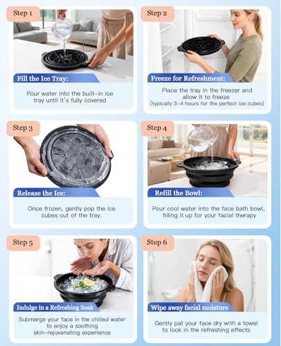Face Bowl for Ice with Built-in Ice Tray – Collapsible Silicone Facial Ice Bath Bowl for Cold Plunge Therapy, Skin Tightening & Acne Relief – Portable Spa Tool for Home & Travel(Black)