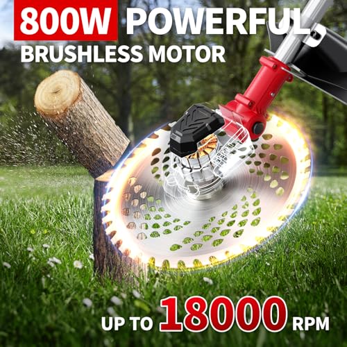 FULLYEA Cordless Weed Wacker 9-inch, Brushless Weed Eater with 5 Blades & 2 * 2.0Ah Batterties, Lawn Mower Battery Powered String Trimmer, Electric Grass Trimmer for Lawn Garden Work
