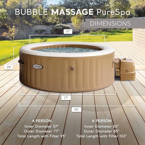INTEX 28425EP PureSpa Bubble Massage Spa Set: Energy Efficient Spa Cover – Push Button Control Panel – 120 Jets – 4 Person Capacity – 77" x 28"