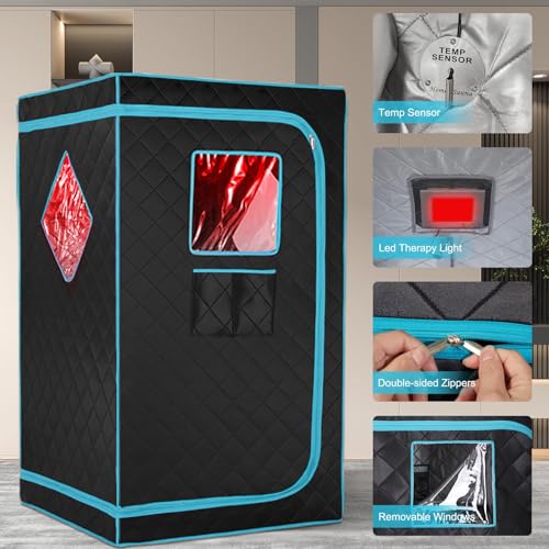 iDOTODO Portable Full Size Infrared Saunas for Home, One Person Full Body Home Spa Tent with Heating Foot Pad, Remote Control, Reinforced Foldable Chair (Black)