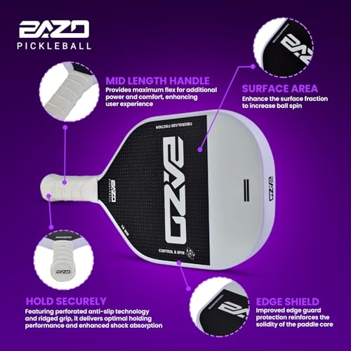Bazo Pickleball Paddles – Professional Pickleball Paddles 14MM & 16MM Pickleball Paddle with Fiberglass Surface – with Anti-Grip Handle, Edge Shield Black/White/Pink (White, 16 MM)