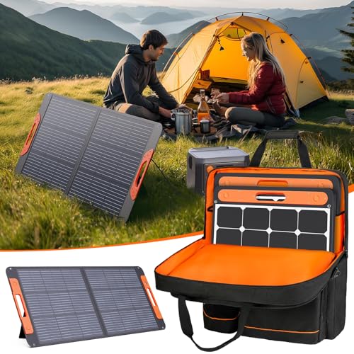 MRINCA Solar Panel Storage Bag - Padded Carrying Case Compatible with Jackery SolarSaga 100/100X/200W & Anker Solix PS100/PS200, Travel Bag with Shoulder Strap & Multi-Pockets, Black