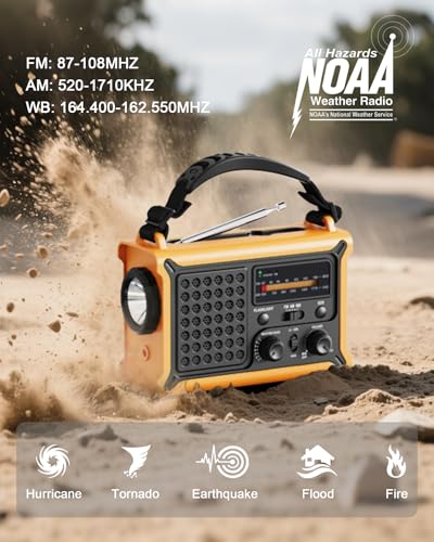 Emergency Weather Radio with Large Solar Panel, Efficient Hand Crank & Real 12000mAh Battery | AM/FM/NOAA Bands, LED Flashlight, Reading Lamp, SOS Alarm & Phone Charger for Camping, Blackout, Survival