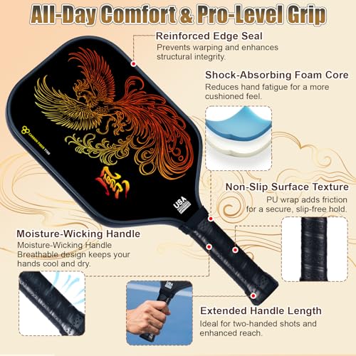 Pickleball Paddles Set of 2 – Lightweight Carbon Fiber Pickleball Paddles, Durable 2 Paddles + 4 Outdoor Balls + Bag, Best for Beginner & Pro