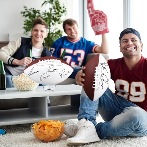 Hiboom Autograph Football with Acrylic Display Stand Air Pump Blank Gold Football for Trophy Anniversary High School College Coaching Gift Award Championship Party(1 Pc,White, Brown,Size 9)