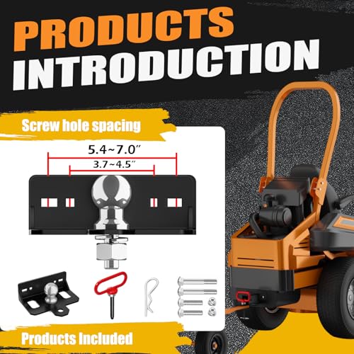 Upgraded Zero Turn Lawn Mower Hitch with 2" Hitch Ball & Hitch Pin, 6mm Thicker Heavy Duty Steel Bolt On Trailer Hitch, Compatible with Many Models Lawn Mower, Tractor, Trailer, Golf Cart, ATV Etc.