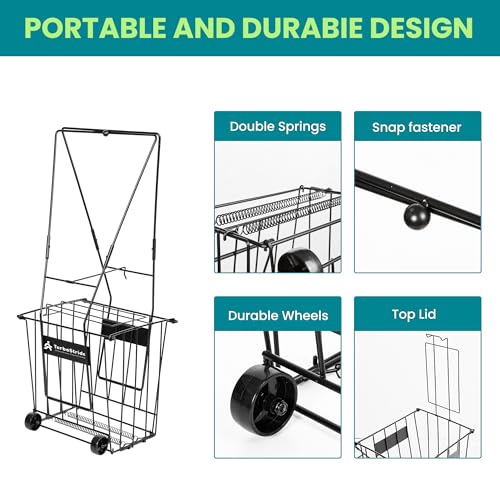 TurboStride Portable Tennis Ball Hopper, Pickleball Picker, Large Capacity, No Assembly for Easy Transport for Picking and Storage Training Tool for Ball (Basket with Wheels)