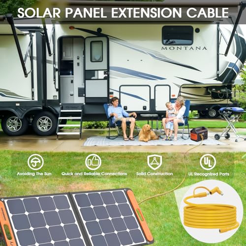 Hoeine Solar Panel Extension Cable for Jackery 50FT, 14AWG 8mm DC Connector Compatible with Yeti, Anker, BLUETT, Jackery Portable Power Stations for Outdoor Camping, RV, Emergency Use (Yellow)
