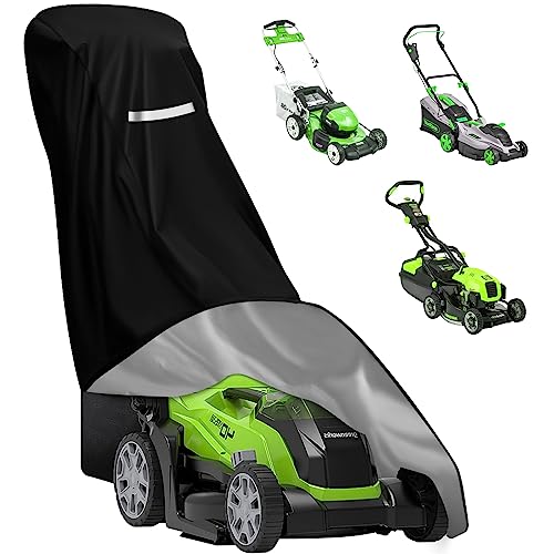 Lawn Mower Cover,Heavy Duty 420D Polyester Oxford Push Mower Cover,Waterproof,UV Protection Universal Fit Push Lawn Mower with Drawstring & Cover Storage Bag,Lawnmower Covers for Outdoor Waterproof