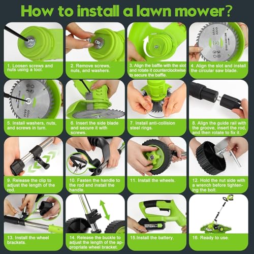 6 Inch Electric Weed Wacker with Wheels, Lightweight Electric Weed Eater, 650W High Power 8500 RPM,4000mAh Battery Powered Weed Eater, Multifunctional Grass Trimmer Lawn Tool,Green