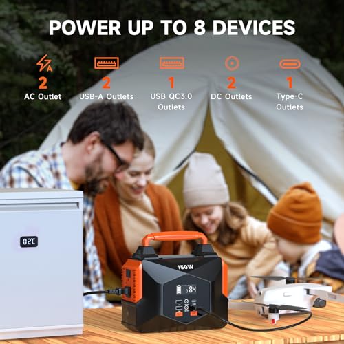 Portable Power Station for Camping, 150W 146Wh Portable Generator for Home & Outdoor Use, Quiet Power Bank with AC Outlet for Laptop, Travel, Emergency, CPAP & Backup