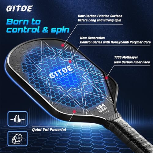 GITOE G-Pro Pickleball Paddle – 16MM Raw Carbon Fiber T700 Pickleball Paddle with High Spin, Control & Power – 2025 USAPA Approved for ‎Professional Players
