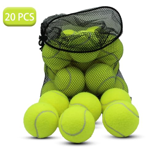 SHYUJAJIE Tennis Balls, 20 Pack Training Tennis Balls,High Elasticity Practice Tennis for Beginner, Exercise Playing Balls for Pet Dog (Yellow)